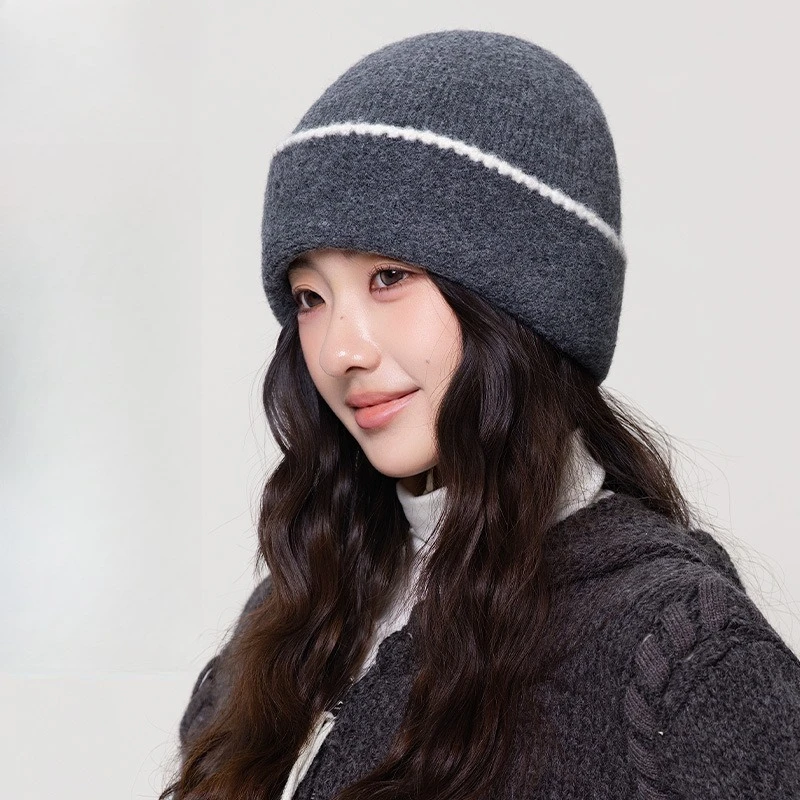 High Quality Korean Solid Color Foreign Flanged Knitted Hat Girls Outdoor Cold Protection Ear Protection Warm Wool Hat