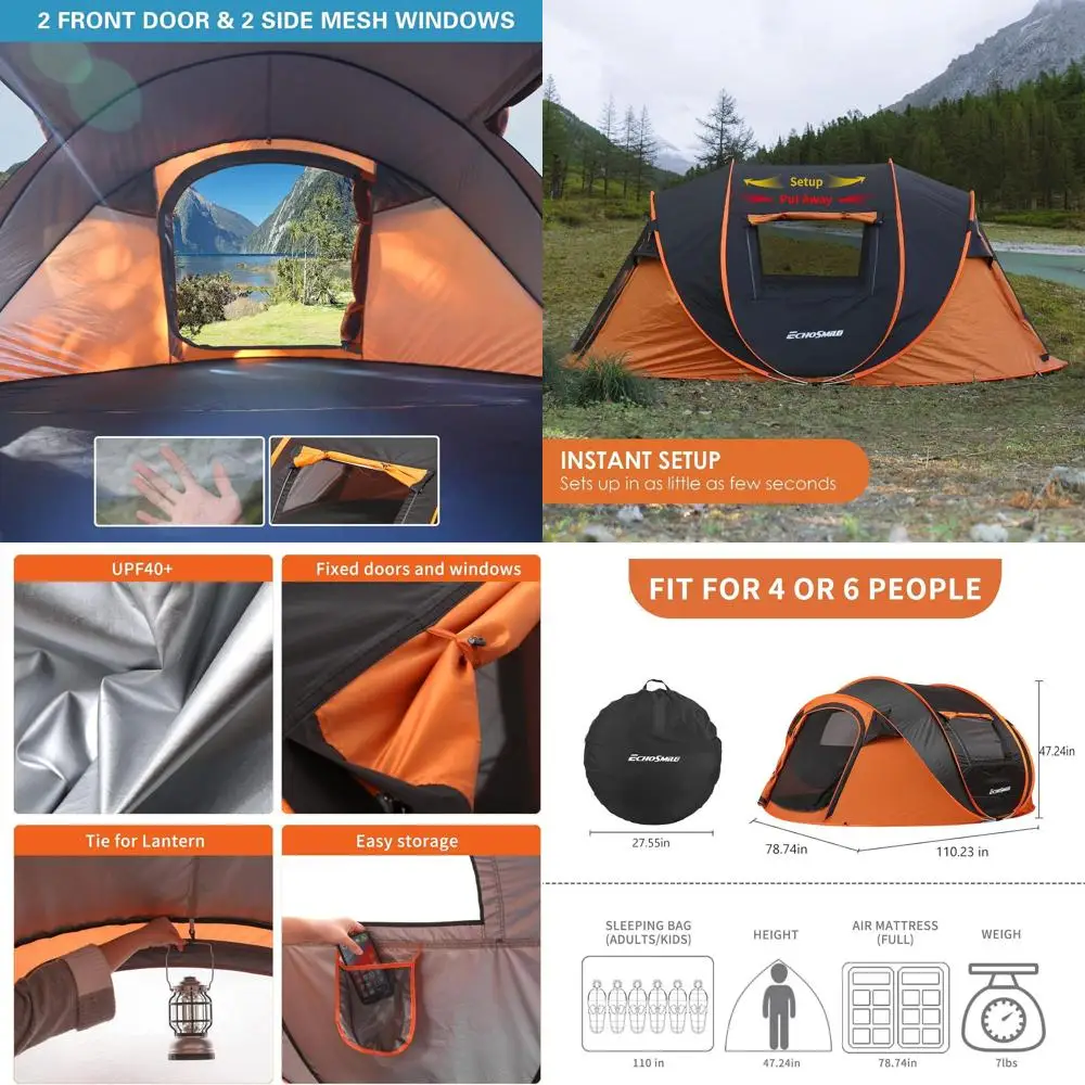 

Quick Setup Family Camping Tent, 2-6 Person, Waterproof Dome, Lightweight with Carry Bag