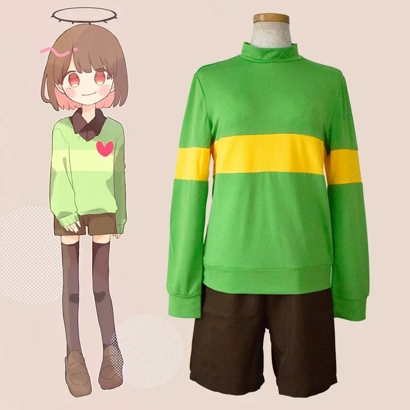 Anime Game Undertale Frisk Chara Cosplay Costume Andertail Sweatshirts High Collar Long Sleeve Clothing Shorts Knife Necklace