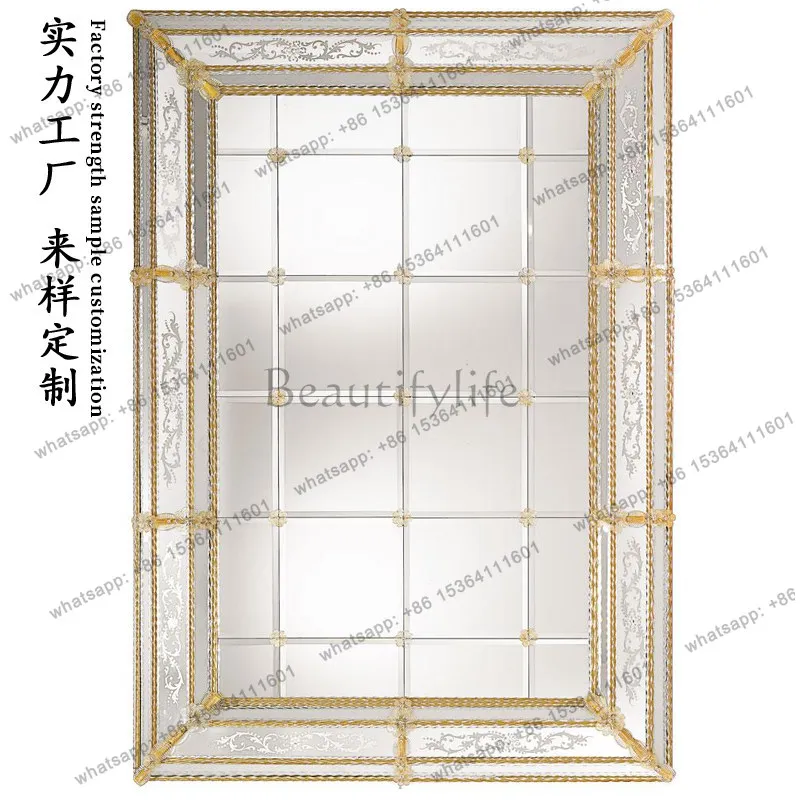 Wall-mounted wooden bedroom modern round living room light luxury decorative mirror