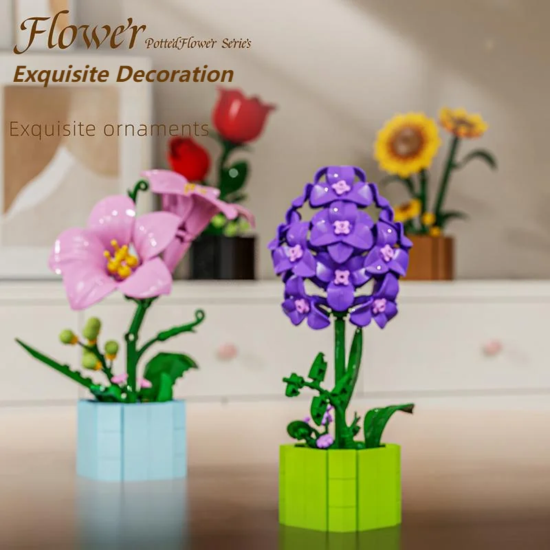 Bloc de construction de fleurs, jouet à fleurs, ensemble de modèles, fleur interne, décoration de la maison, cadeau romantique de bureau pour filles, cadeau pour enfants