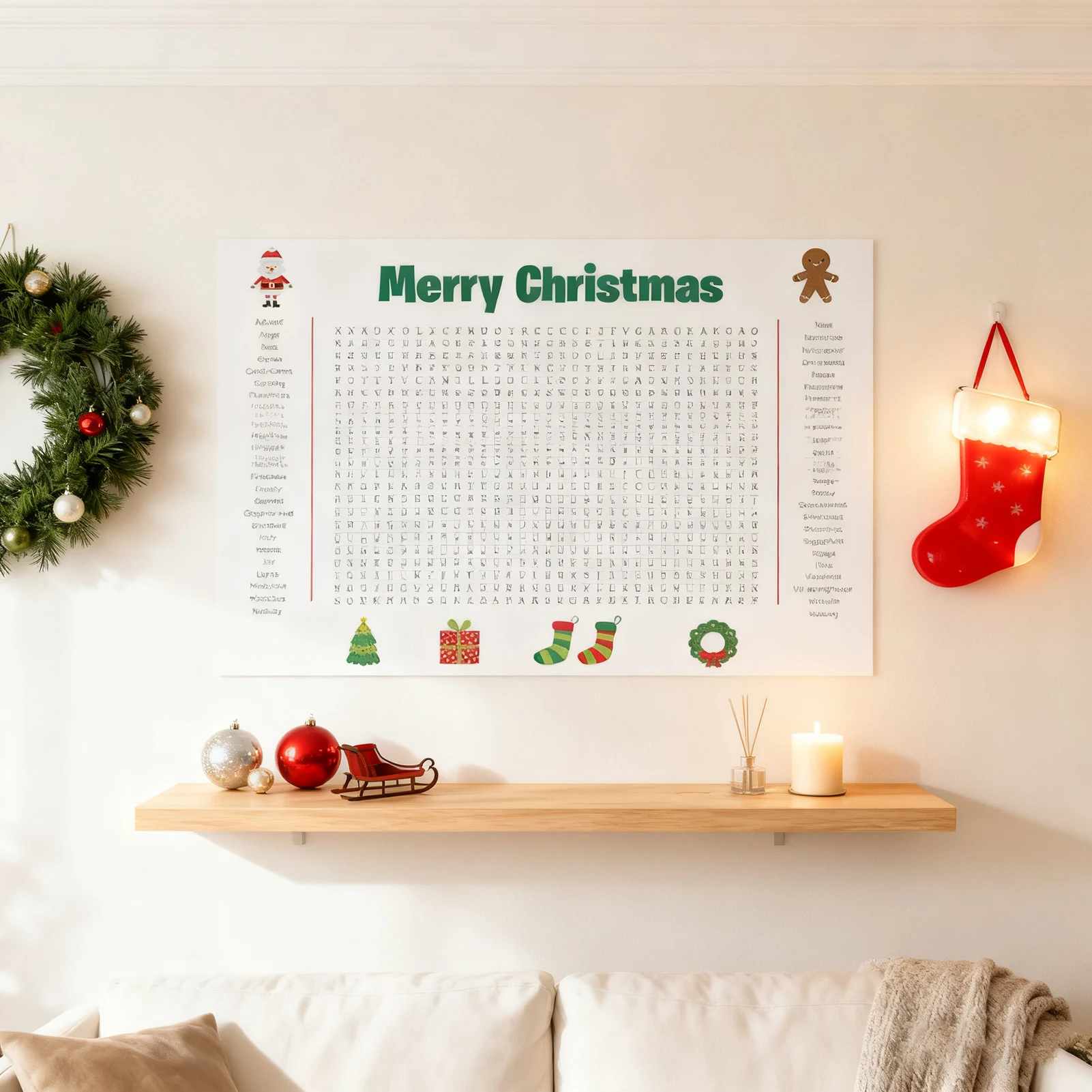 Póster de búsqueda de palabras de Navidad de Acción de Gracias, tamaño Jumbo, 60x90cm, decoración de fiesta, juego interactivo, reunión familiar, actividad en el aula