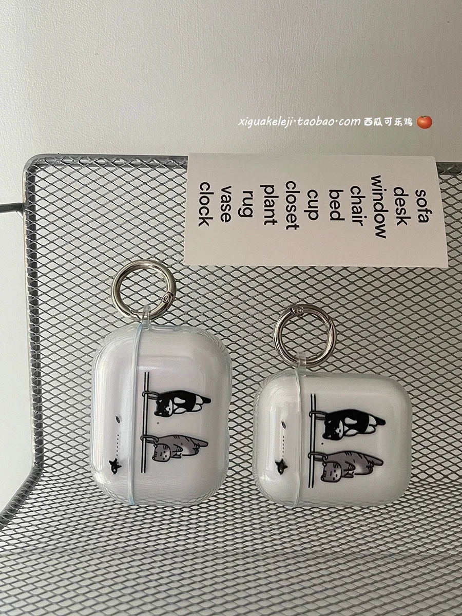 Funda para auriculares Airpods 1, 2, 3, 4 y Airpods PRO 2, 3 con diseño de gatito kawaii y gato negro, estilo Y2K, transparente, para auriculares inalámbricos Bluetooth, resistente a caídas.