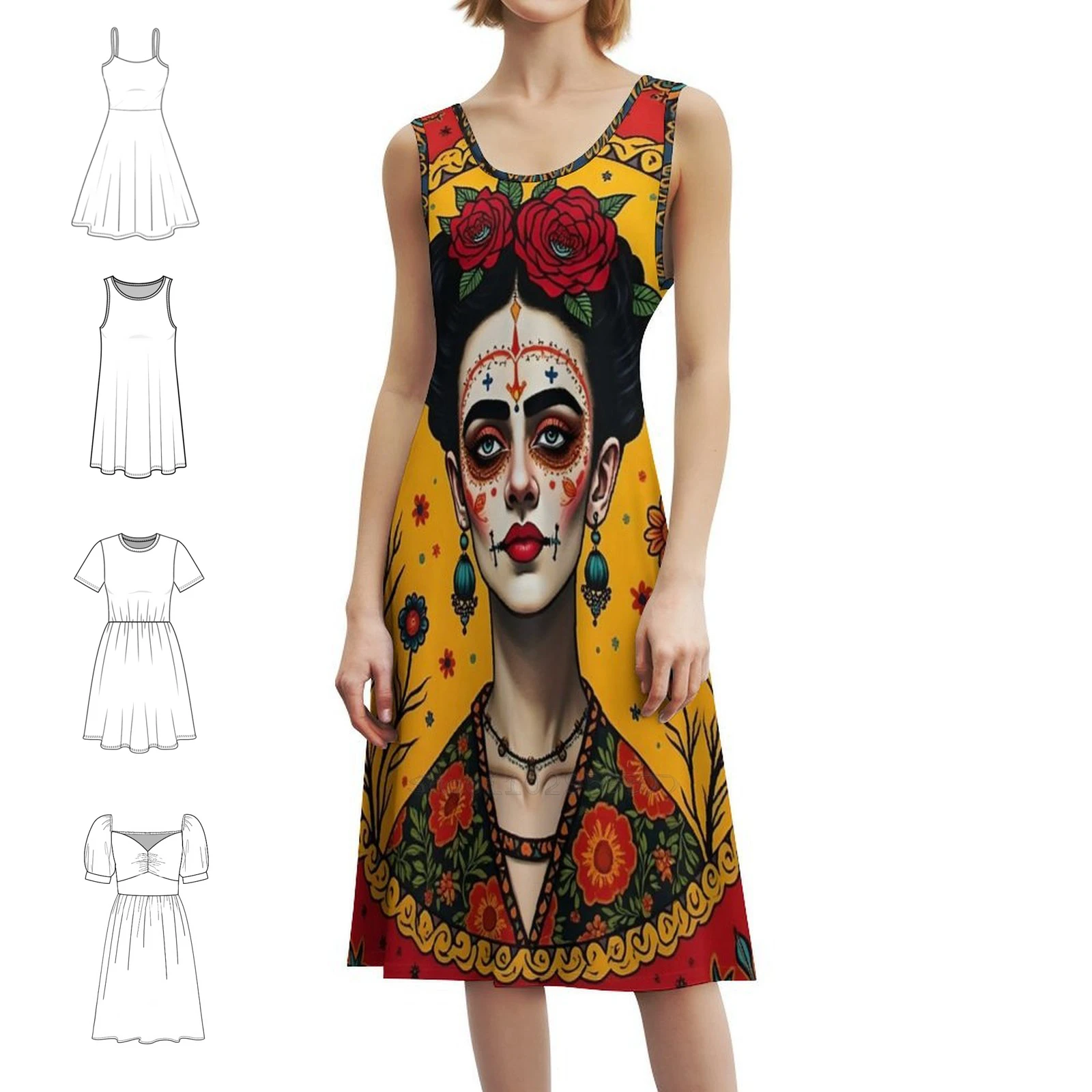 

Catrina Dia De Los Muertos Mexico. Sexy Vacation Dress For Women Beach Party Birthday Mini Dress Lacatrina Diademuertos