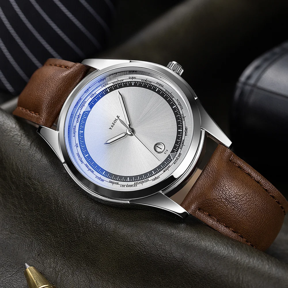 YAZOLE Orologio da uomo Orologio da uomo al quarzo di lusso minimalista Cinturino in pelle originale Orologi da calendario impermeabili Relogio Masculino