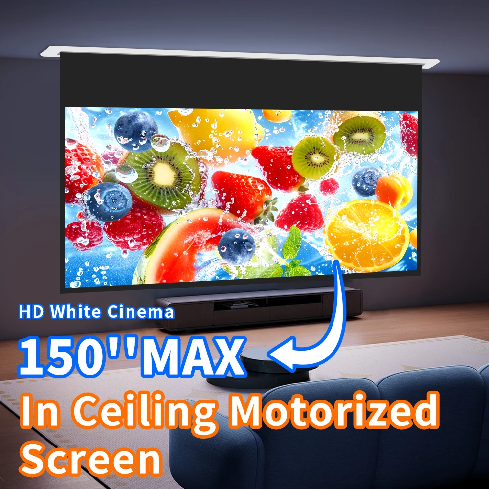 150 inch High Quality 16:9 8k HUD Electric Projection Screen Home Theatre Movie Matt White Motorized in Ceiling Projector Screen