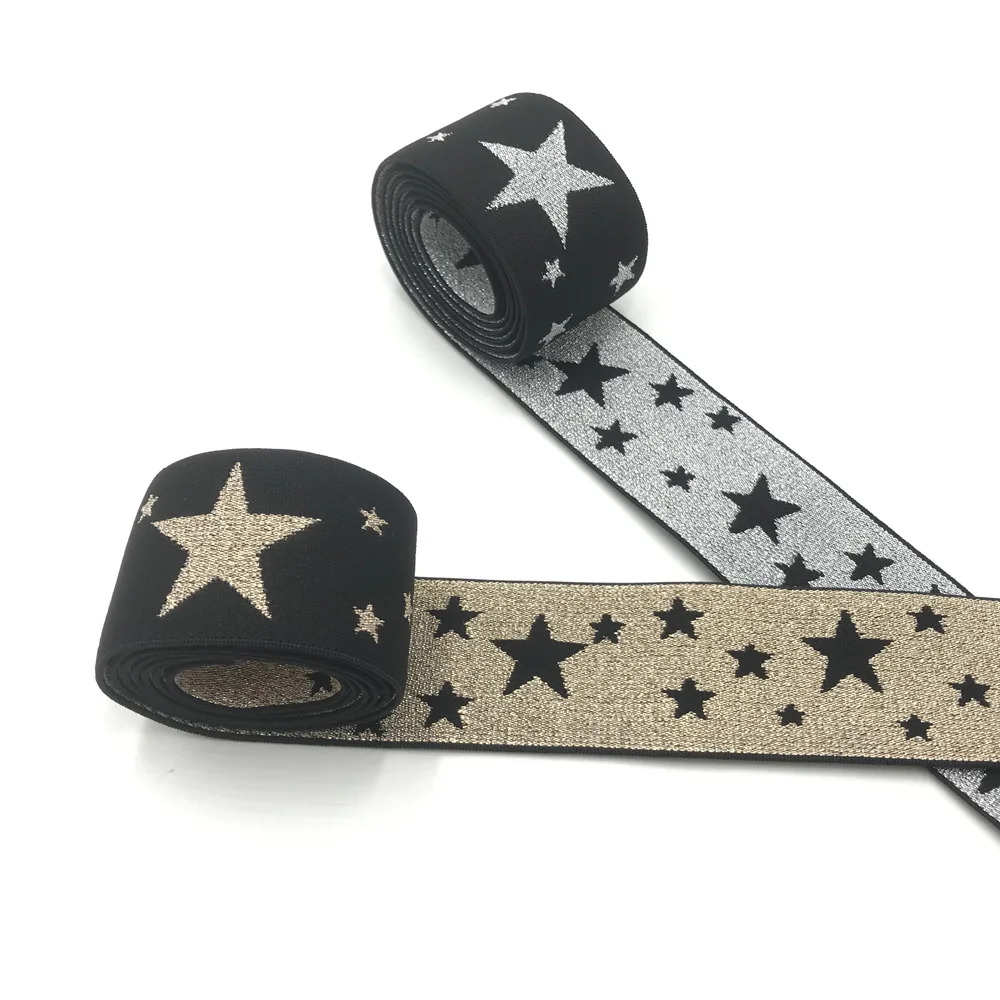 2 mt/los 27/40mm Herz Stern Leopard Glitter Silber Elastische Bands Jacquard Elastische Band Für Bekleidungs Hosen DIY Nähen Zubehör – Detail 11