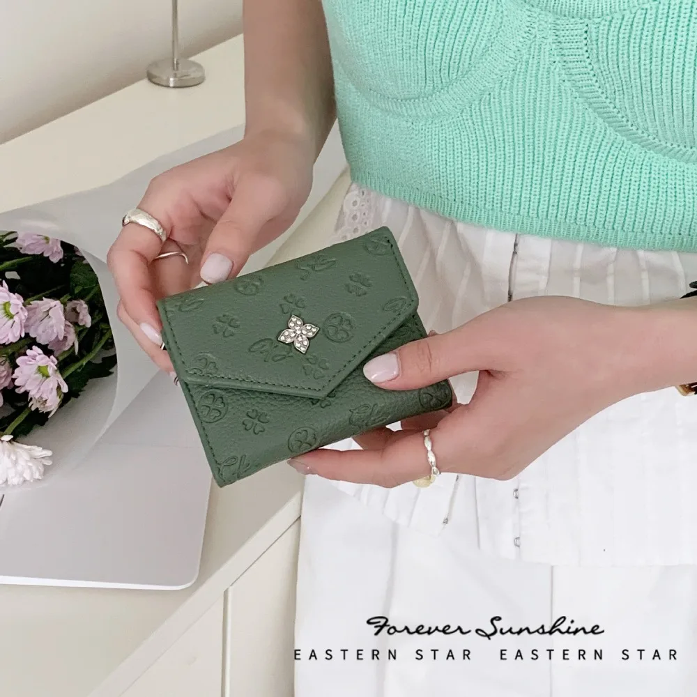 

New Tri-fold Coin Purse Portable Zipper Mini Wallets Fashion Flower Printed ID Card Holder Gift
