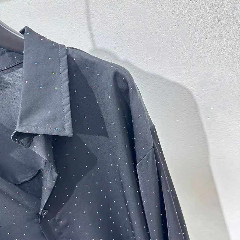Laid-Back Shirt Top Ruoshuai All-Match Early Autumn Lapel Long Sleeve Black Loose for Men and Women