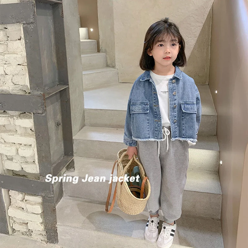 New Fashion Korean Version Denim Jackets For Girls Coat Spring Autumn Children Outerwear Clothing Birthday Present 2-8 Year