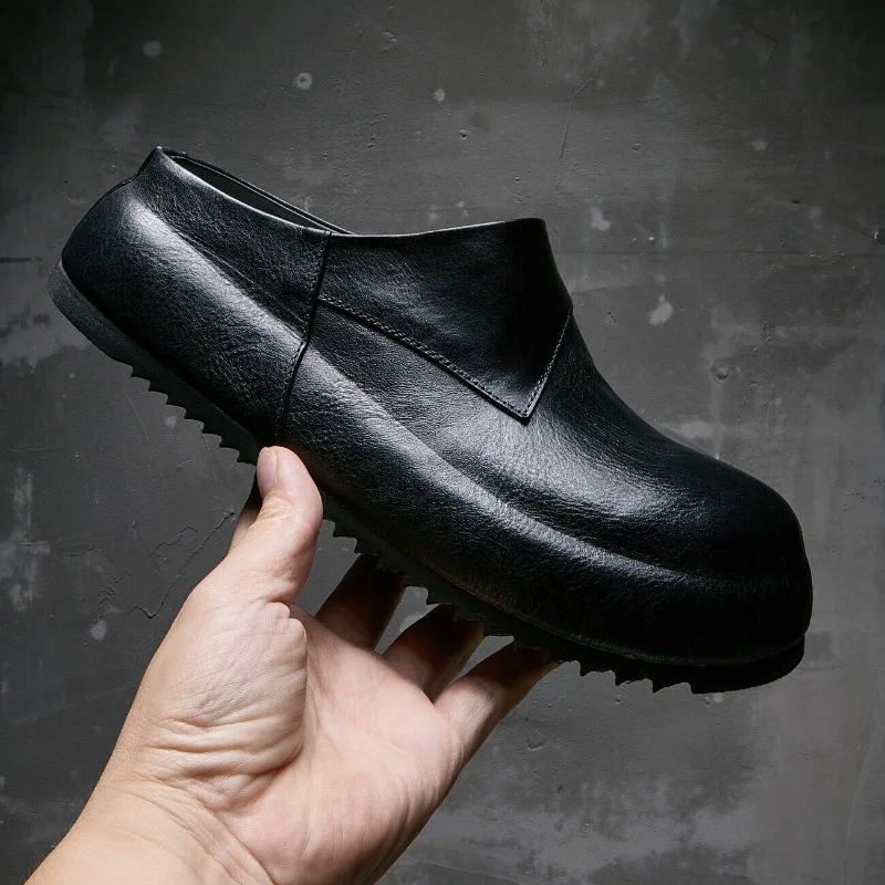 Designer Luxury Genuine Leather Slip on Slippers Men's Loafers Work Walking Casual Leather Shoes Male Outdoor Flats Mules view 6