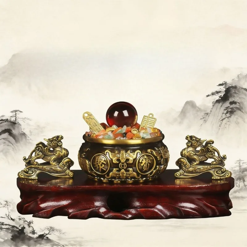 Fengshui Attracting Wealth Ornaments Treasure Pots Copper Pixiu Gathering Wealth Making Money Office Decoration