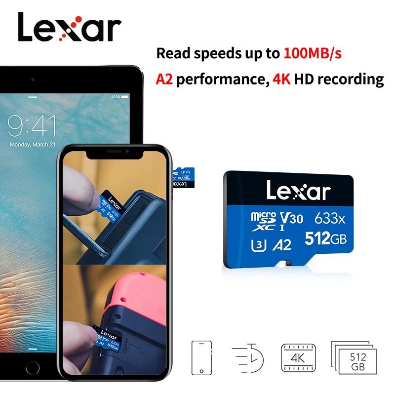 Lexar 633x Micro SD Card Up to 100MB/s Memory Card 512GB 256GB 128GB 64GB SDXC TF Card 32GB SDHC Microsd Flash Cards for Phone