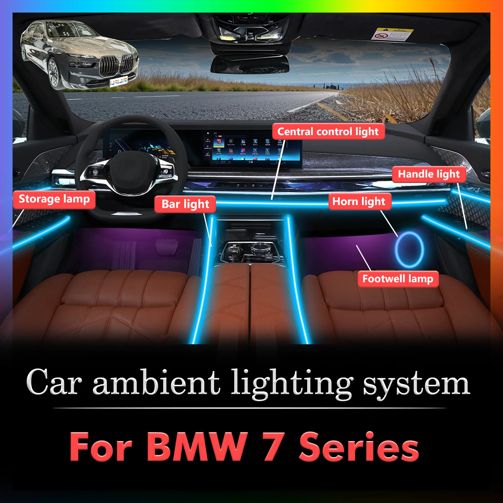 

For BMW 7 Series Smart Remote Control RGB 64 Colors LED Car Interior Ambient Light Energy Saving Efficient Lamp Kit