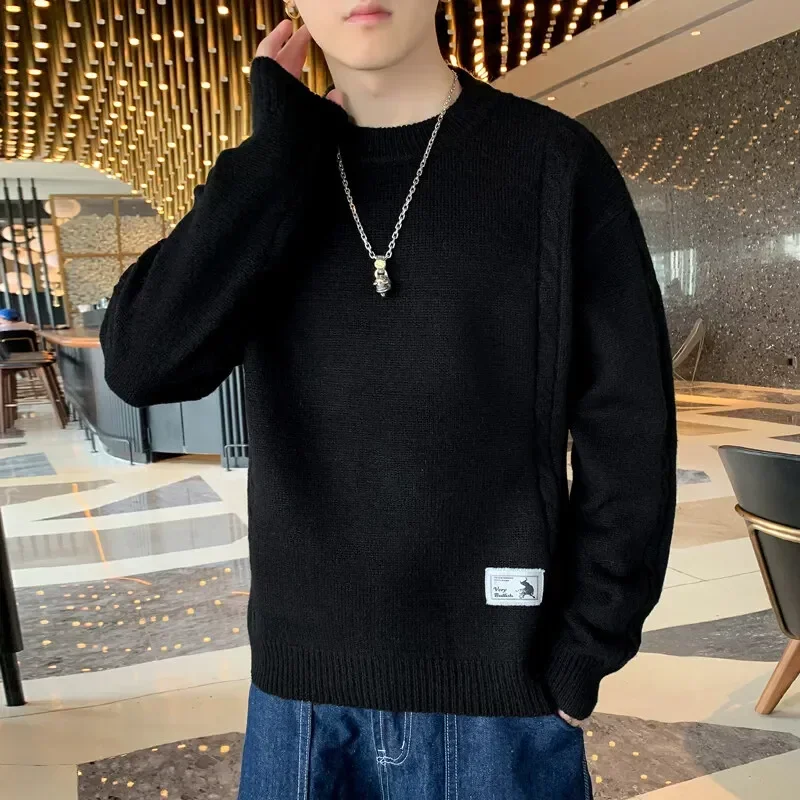 Koreanische gelbe Pullover Männer Herbst feste Wolle Pullover Slim Fit Männer Streetwear O-Ausschnitt Strick pullover Retro Pullover für Männer