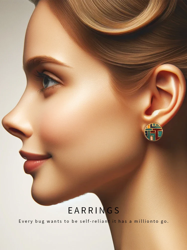 Sumni New Chinese Style Abstract Block Grid Fashion Earrings Ethnic Vintage Quality Jewelry Accessories round Shape Alloy