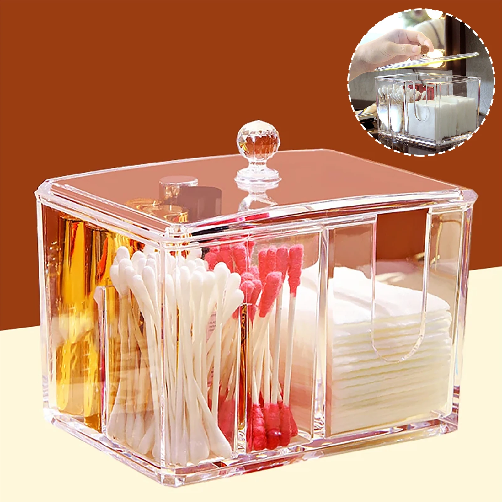 

Transparent Acrylic Cotton Storage Box Cotton Swab Box Desktop Dressing Table Cosmetics Dustproof Storage Box Organizer