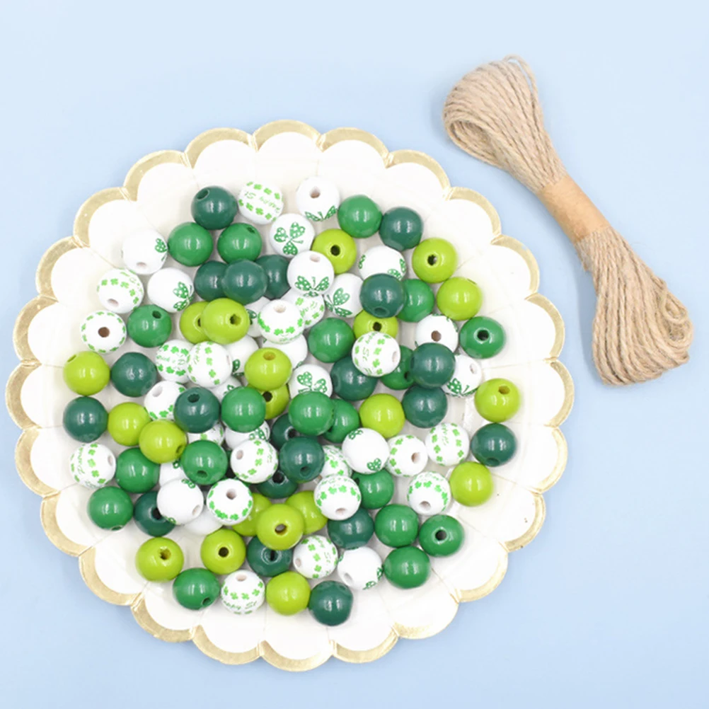 

1 Set Of Diy Wood For St Patrick'S Day Smooth Natural Wooden Craft Beads For Bracelets Necklaces Garlands Holiday Decoration