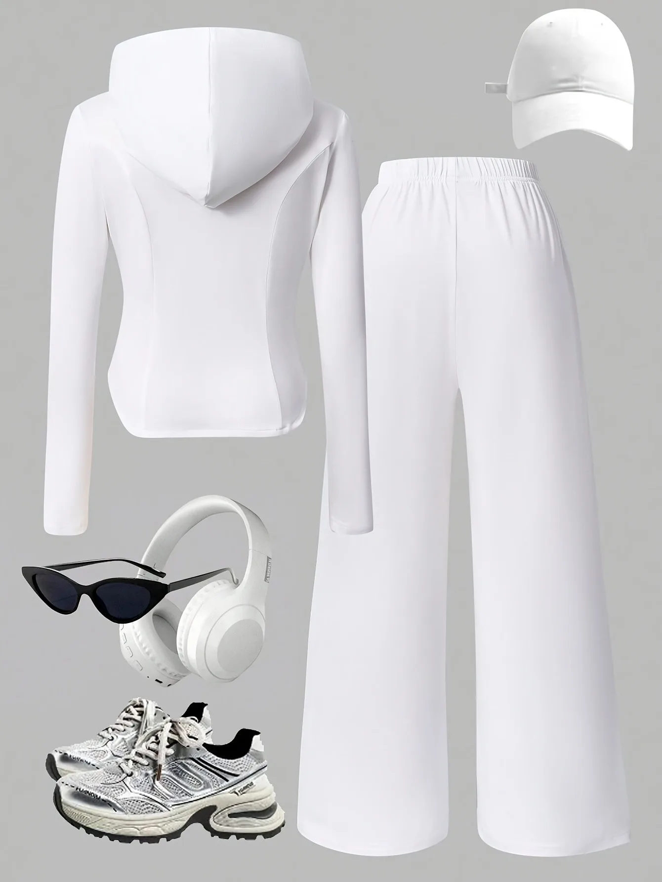 Trendy Girls 2‑Pcs White Tracksuit Horse Embroidered Zip Hoodie Wide Leg Pants for Holiday School Daily Outdoor Casual Outfits