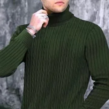 

Spring Summer Men Pure Color Turtleneck Sweaterfashion Twist Pullover Bottom Knitting Shirt