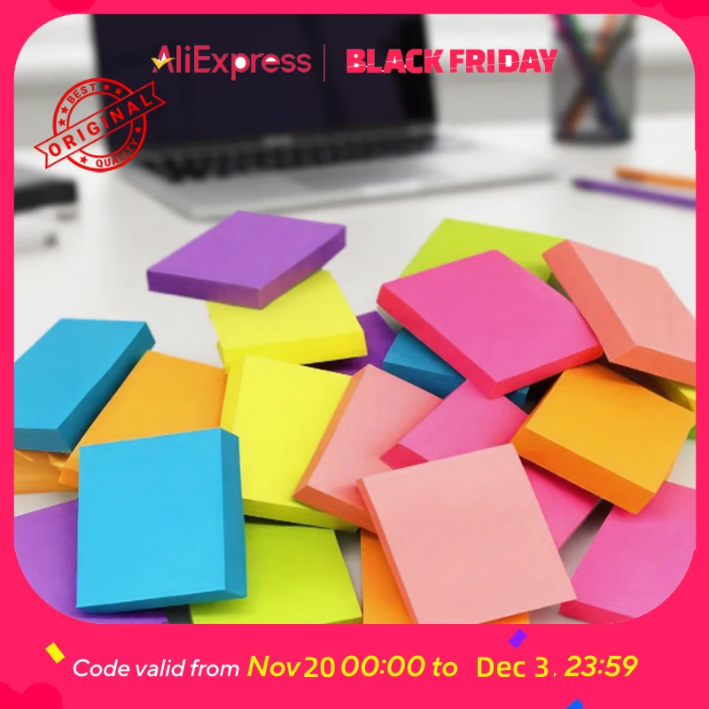 Bright Fluorescent Sticky Notes 8cm 6 Colors 300 Sheets for Students Office School Supplies