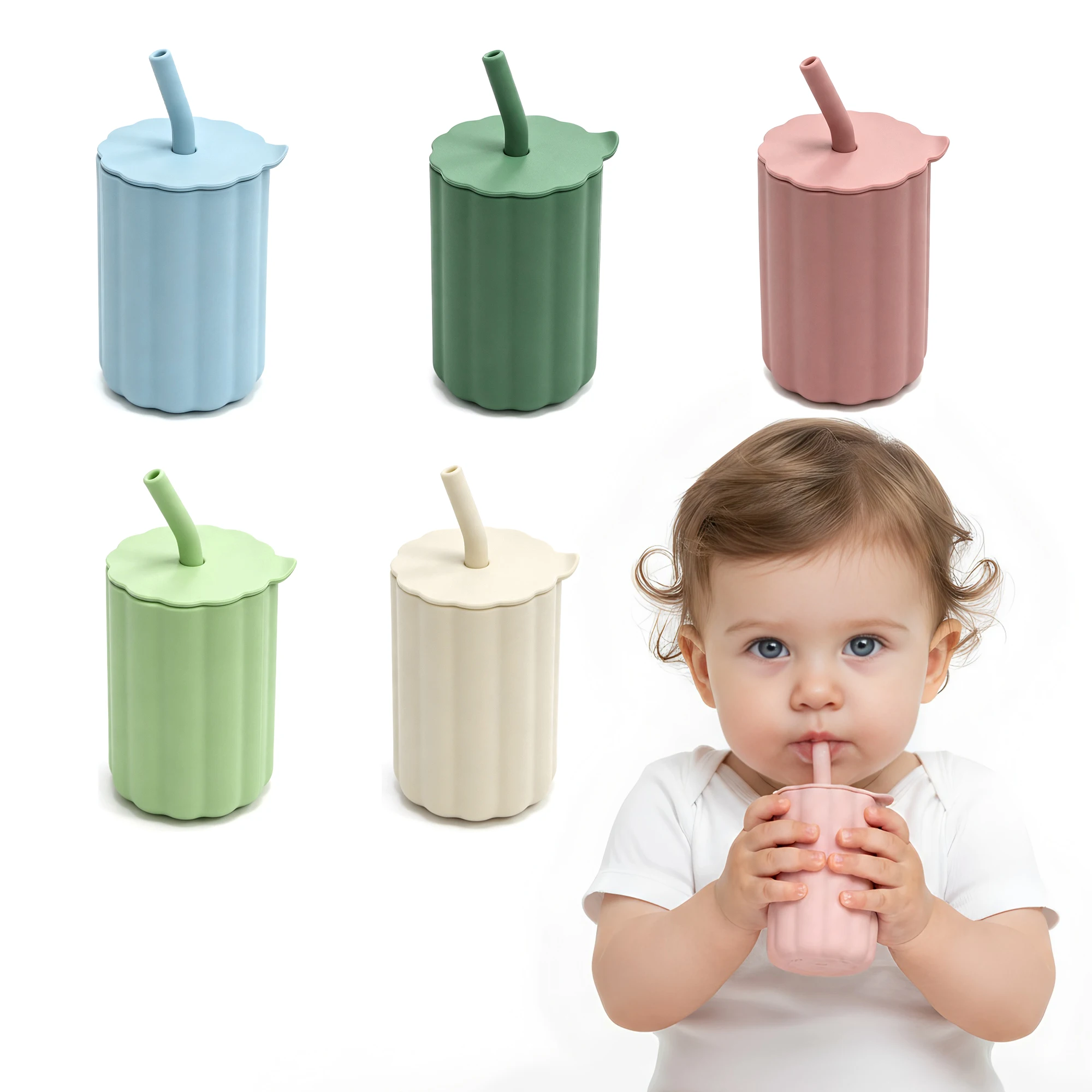 1pc Silicone Baby Water Cup With Leak‑proof Lid And Straw, Helps Baby Practice Independent Drinking, Baby Birthday Gift