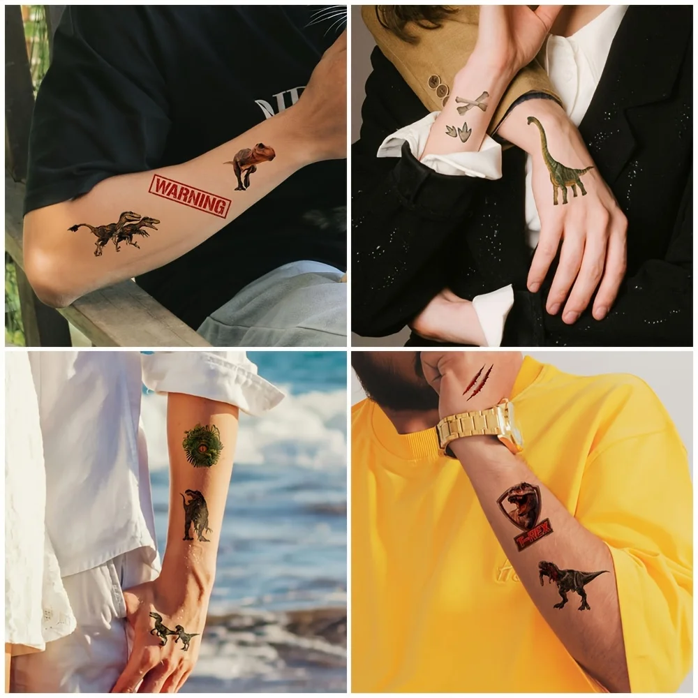 12 Sheets 3D Dinosaur Temporary Tattoos Dino Waterproof Realistic T-Rex Tattoo Stickers For Boys Girls Birthday Party Favors