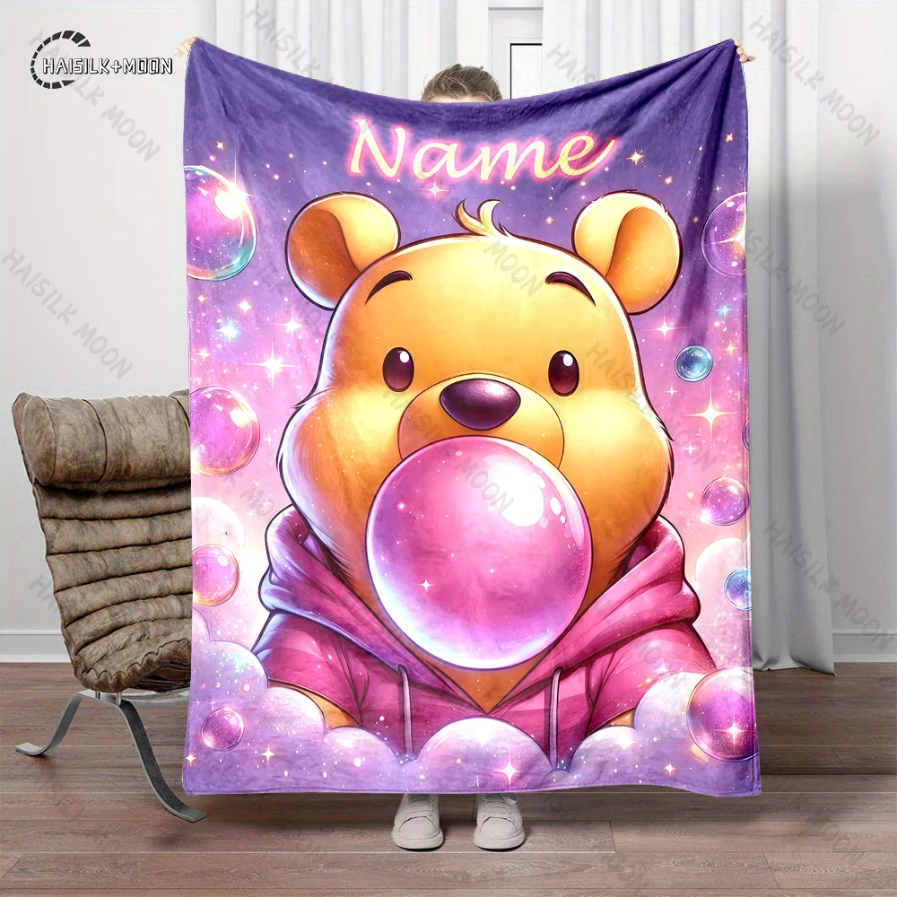 Custom Name Personalized Blanket Disney Winnie The Pooh Fluffy Soft Flannel Sofa Adult Blanket Office Lunch Break Blanket Gift