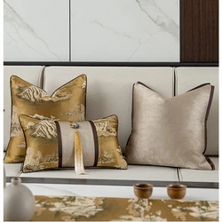 Classical Chinese Jacquard Cushion Cover Sofa Golden beige Pillow Cover Satin Silk landscape paintings Pillowcase