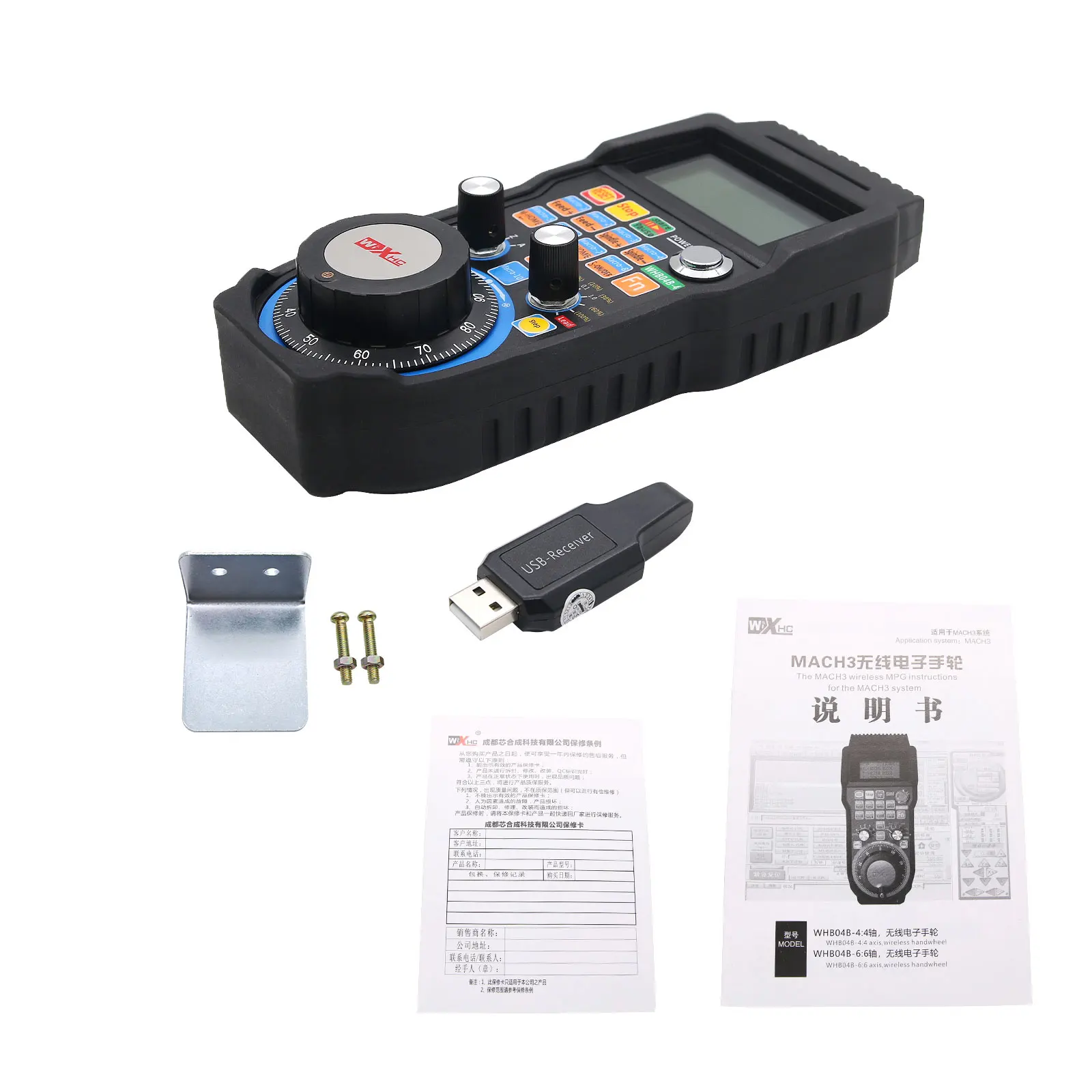 Controlador Manual CNC MACH3 de 4 Eixos WHB04B-4 com Manopla USB MPG Sem Fio, Volante Eletrônico Feito de Plástico Durável