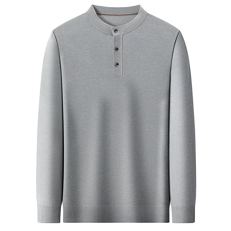 

Джемпер из шелковой шерсти с воротником Генри, 2025 г., мужской осенний свитер с тонкими пуговицами, одежда из овечьей шерсти с длинными рукавами, пуловеры, топы