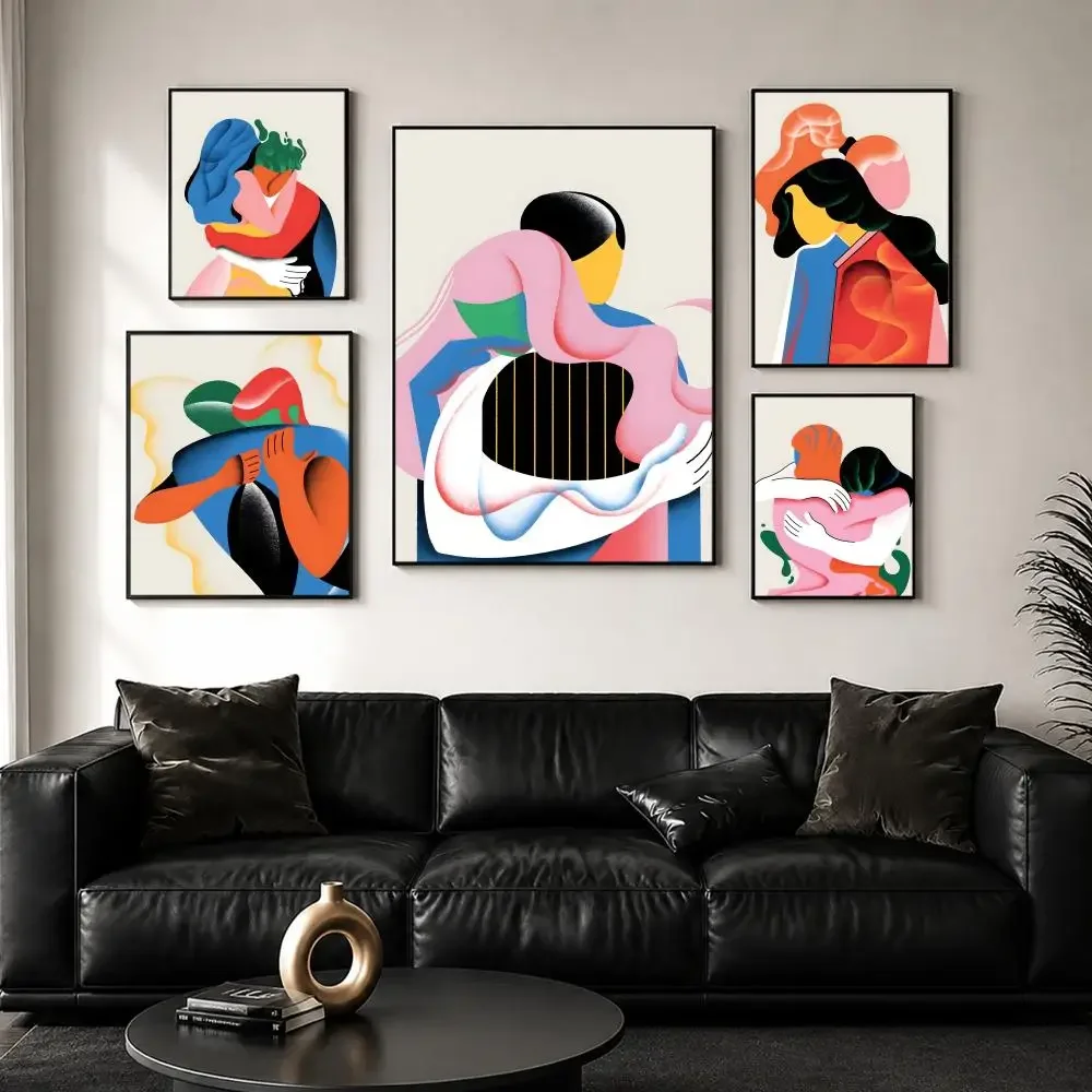 Embracing A-Abstract art color lines hugS Poster Self-Adhesive Stylish Art Print Poster Wall Home Decor