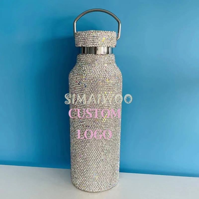 Custmized Rhinestone Tumbler Women Stainless Steel Portable Thermos Bottle Hot and Cold Water Kettle Handmade HK Bling Gift 