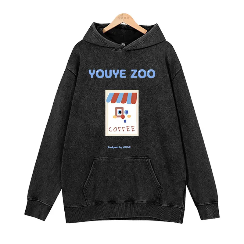 Youye Zoo Printed Women's Round Neck Hoodie New Fashionable Cute Retro Loose Casual Men's and Women's Hoodies