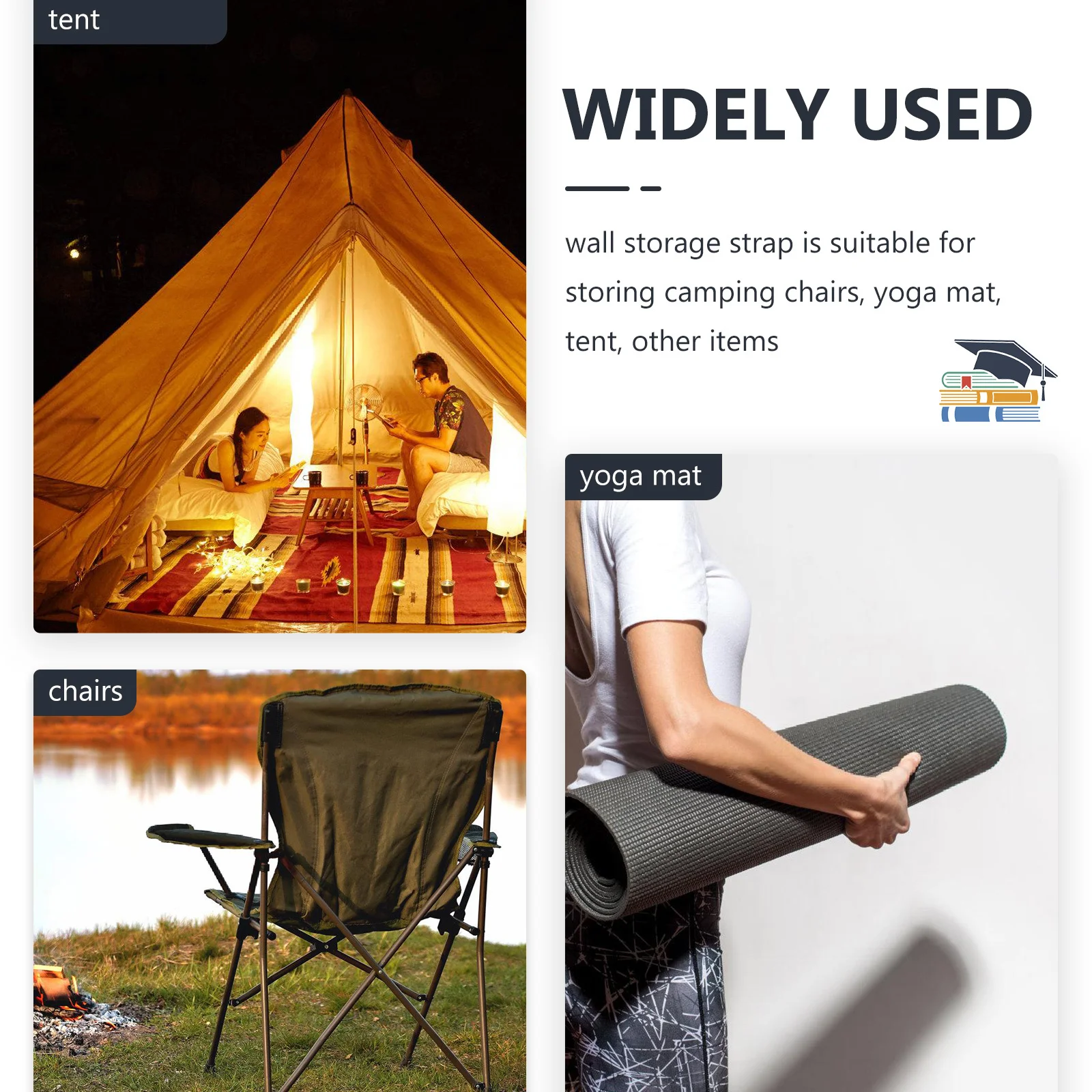 

2Pcs Wall Storage Strap Adjustable Wall Mount Strap for Camping Chair Folding Chair Rack Garage Storage Organizer