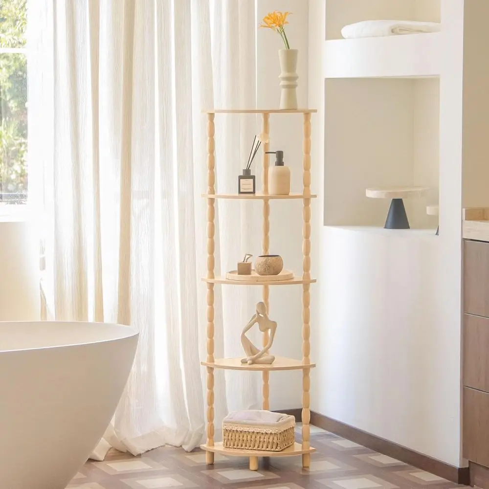 وحدة رفوف زاوية مكونة من 5 طبقات للمساحات المدمجة، حل تخزين حديث لديكور المنزل