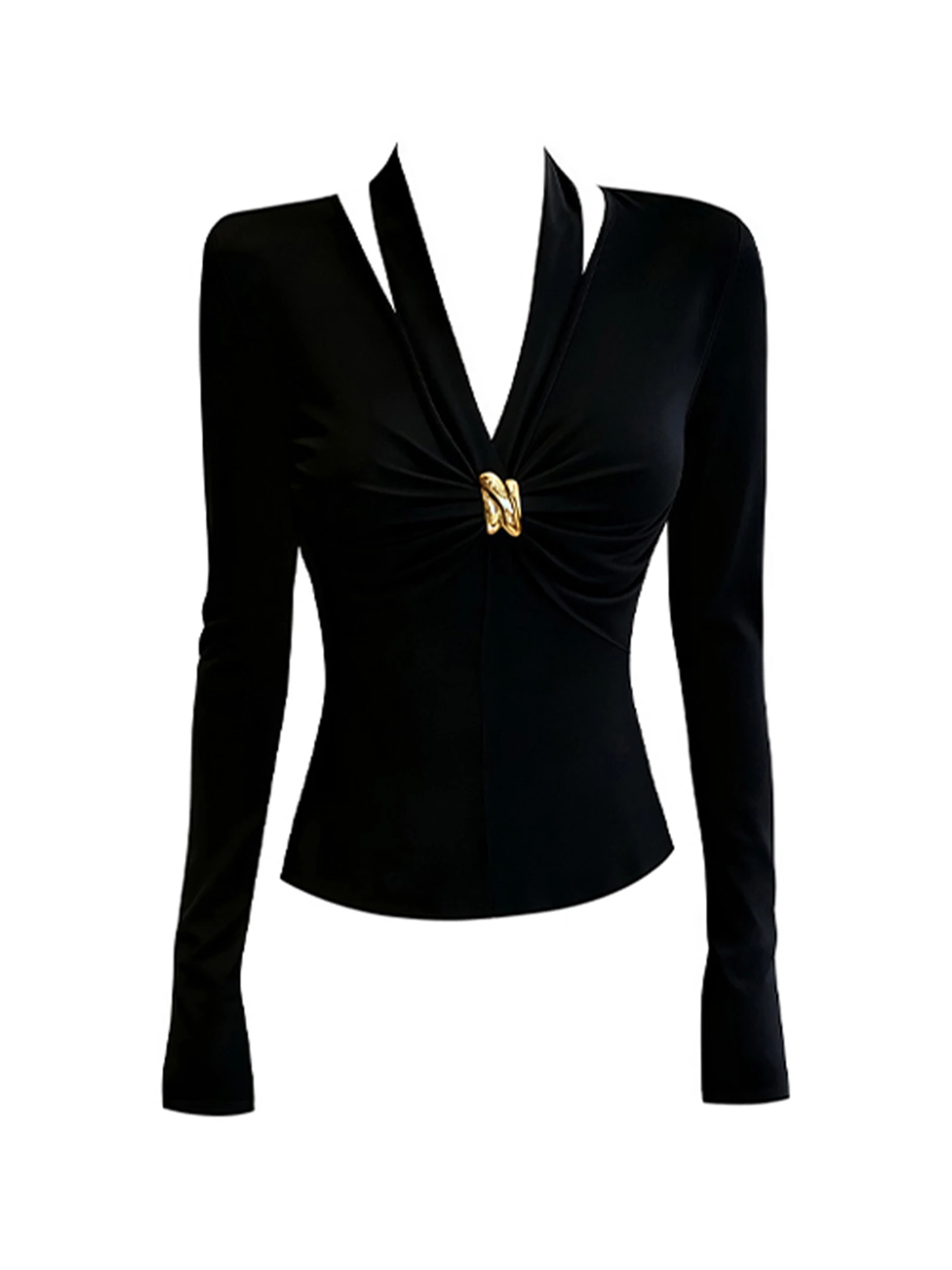 

Women's Black Gothic V-Neck Emo T-shirt Aesthetic Y2k Gyaru Tee Top Vintage Long Sleeve Oversize T-shirts 2000s Clothes Spring