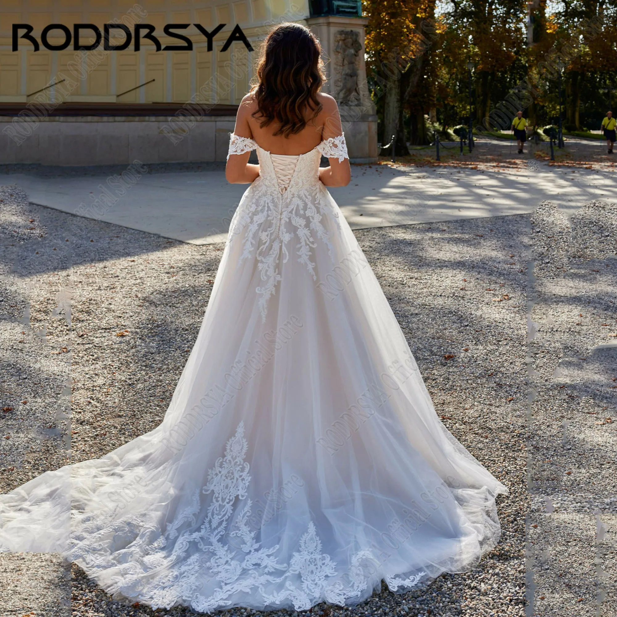 RODDRSYA-vestido De Novia con cordones, traje De Novia con escote Corazón, hombros descubiertos, línea A, apliques De tul, personalizado, 2024Vestido de novia con tirantes roddsya 2024 novia dulce hombro con hombro cal