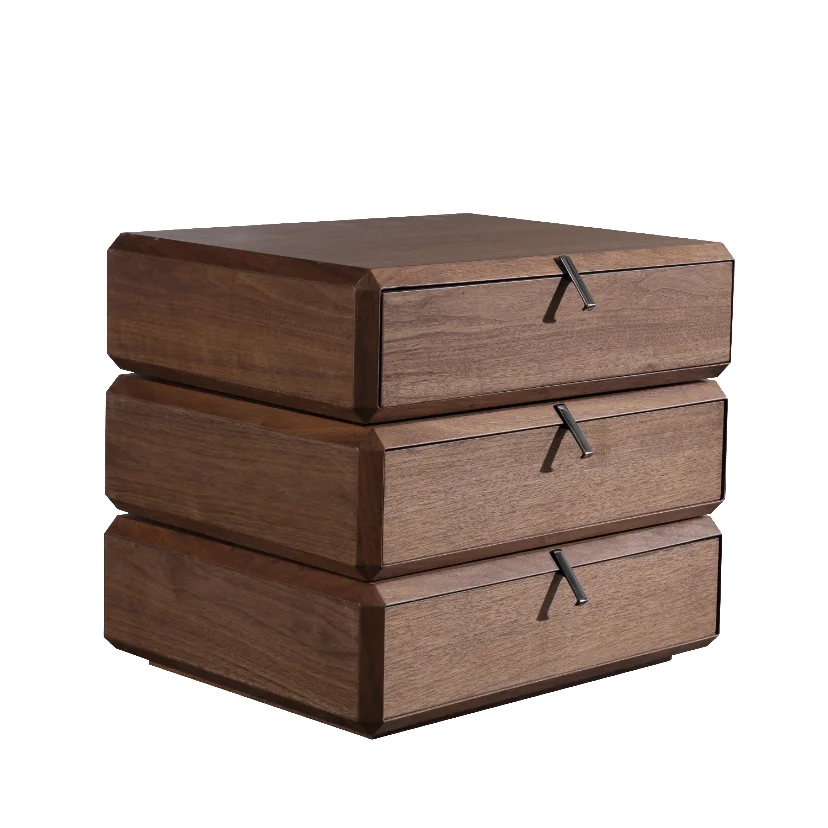 حامل ليلي دوار بجانب السرير 3 أدراج خشب الجوز البني حامل ليلي مع أدراج