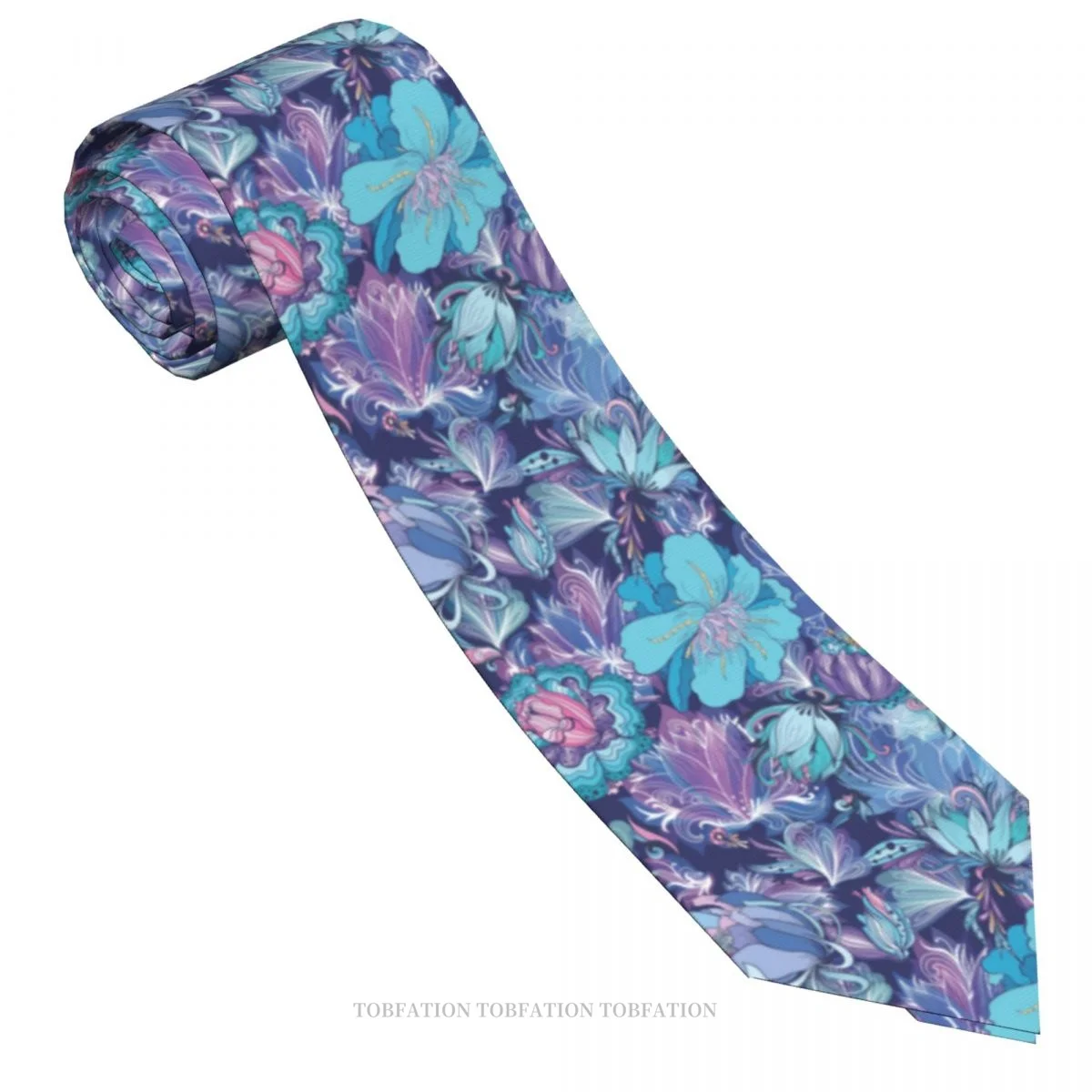 Floral Doodle Lily Lotus Peonies Dark Blue Men Ties 3D Printed Hip-Hop Street Business Wedding Party Shirt Accessories