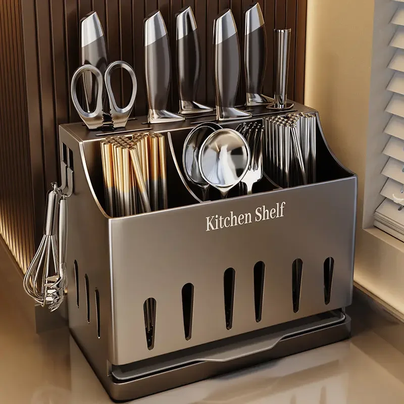 

Multifunctional Kitchen Utensil Draining Chopstick Spoon Knife Fork Holder Wall-Mounted or Freestanding Plastic Cutlery Storage
