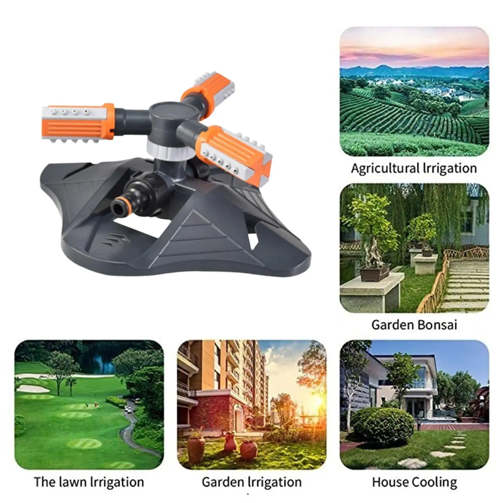 Garden Irrigation Sprinkler 360 Rotating Spray Nozzles for Large Area Lawn Watering and Kid Outdoor Fun