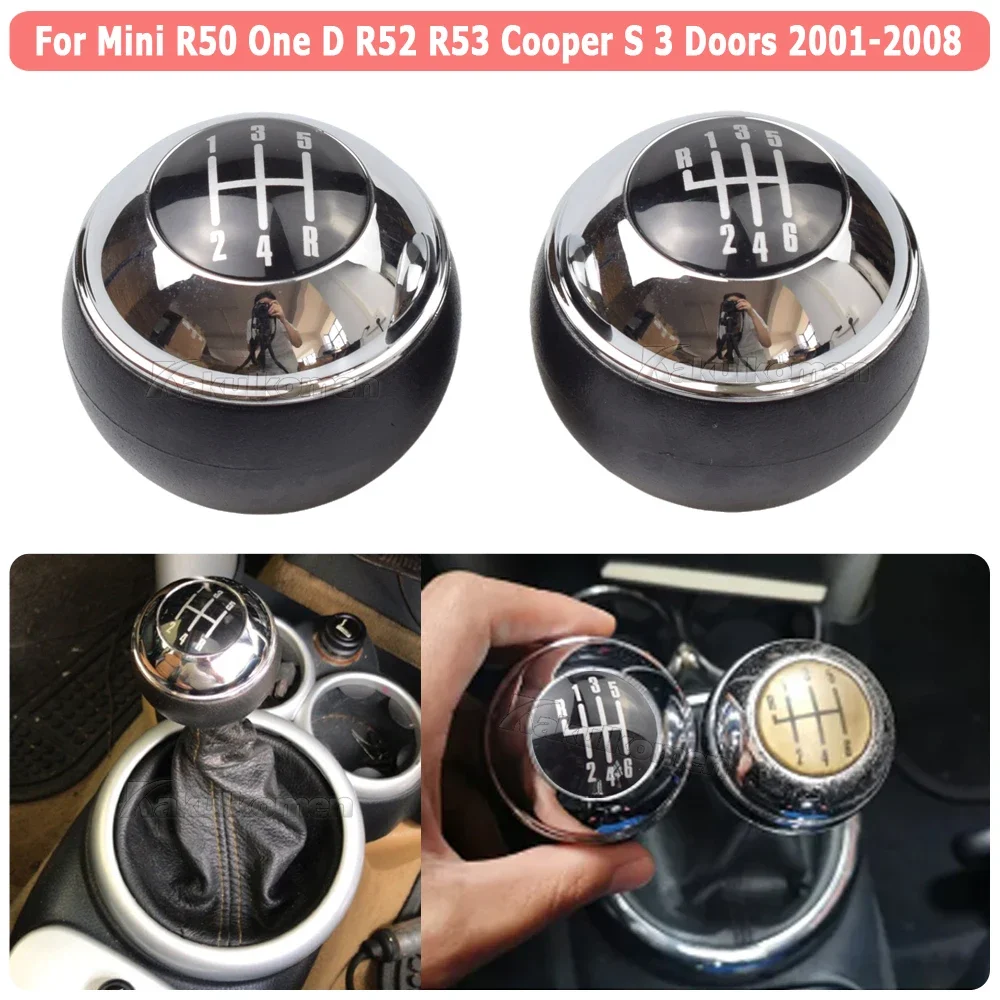 For Mini R50 2000-2006 Cabrio R52 R53 Cooper 2002-2008 Manual 5/6 Speed Chrome Gear Shift Knob Head Stick Shifter Lever HandBall