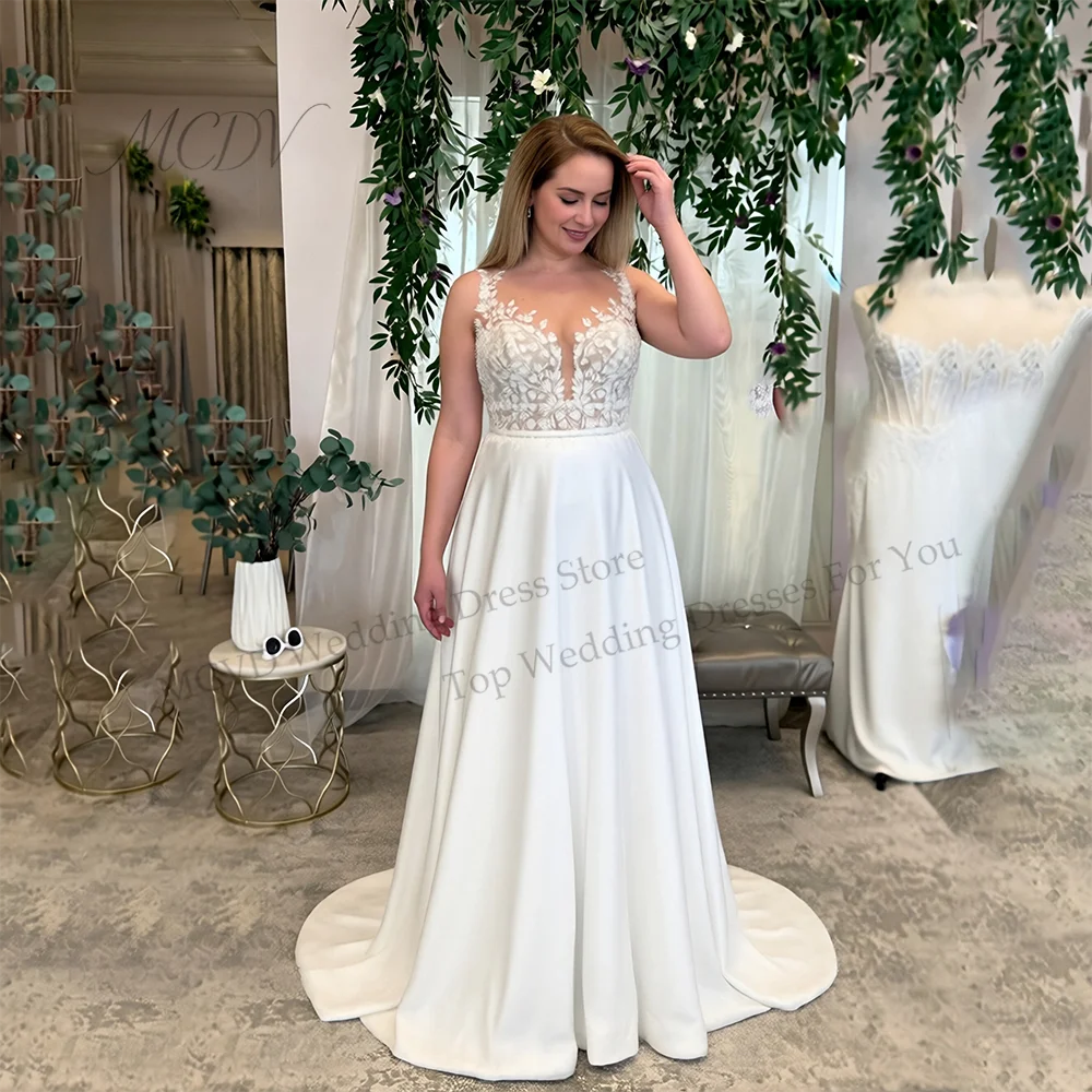

Oversize Wedding Dresses Sleeveless Applique A Line Satin Bride Gowns For Women Vintage robe mariage femme mariée Customized