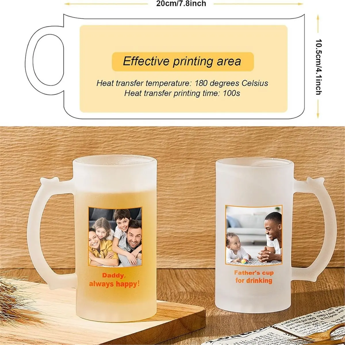 NEW 2 Pcs Sublimation Blank Beer Mugs Personalized Cups for Present 16 Oz Frosted Beer Glass Cups Can Add Photo Text