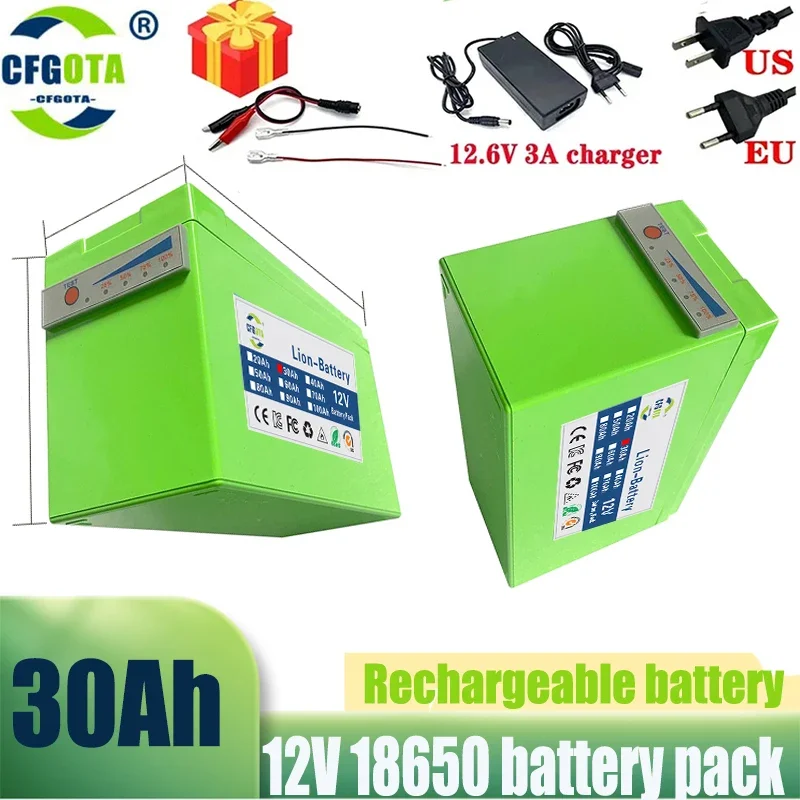 New 18650 12V 30Ah Lithium Battery,for Solar Energy Led Light Electric Boats,Remote Control Toys Household Appliances Battery