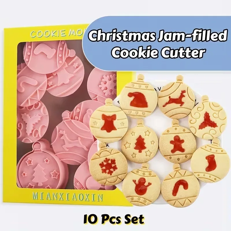 Weihnachts-Ausstecher-Set, 8-teilig, 3D-Stempel, Lebkuchen, Weihnachtsmann, Baum, Schneemann, Glocken, Schneeflocken, Backformen für Urlaubsplätzchen