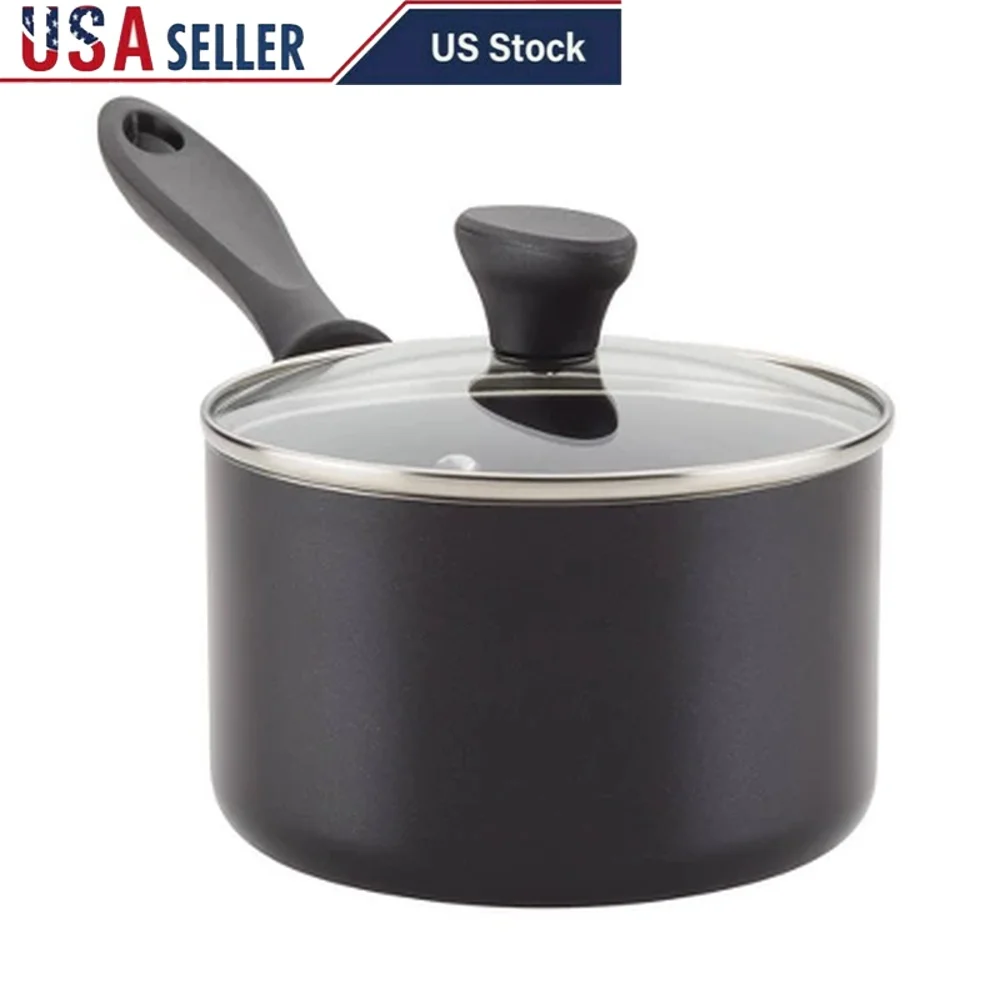 

Nonstick Aluminum Saucepan with Glass Lid 2qt Dishwasher Safe Oven Safe Durable Cookware Healthy Cooking
