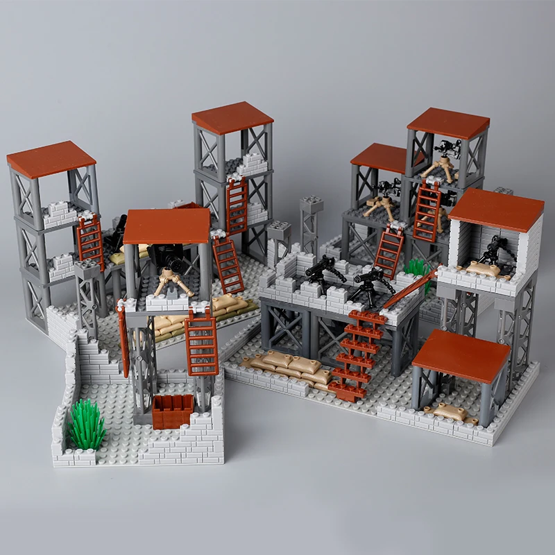 WW2 Military Military Battlefield Blockhouse Model Building BlocksSentry Tower Command Post Bunker Model Children's Toys Gift