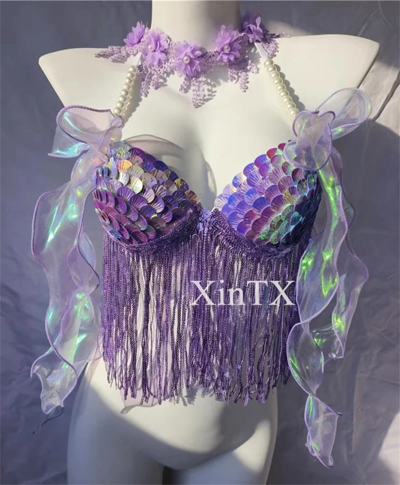 Sexy Bikini Bra Swimsuit Electro Syllable Lace Seduction Bar Reality Show Handmade Scales Mermaid With Decoration Beach Vacation